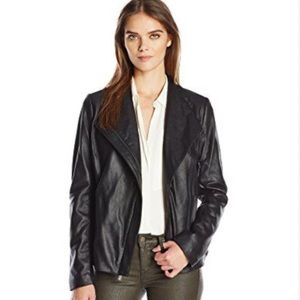 T Tahari Women's Kelly Asymmetrical Fitted Peplum Leather Jacket